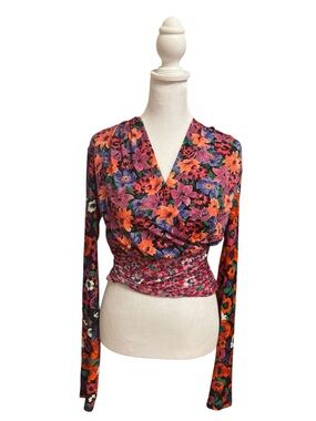 Zara Floral Wrap Long Sleeve Top in Pink, Purple & Orange